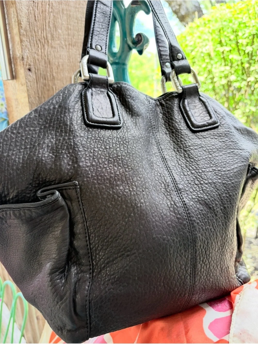 Perlina Espresso Soft Pebbled Leather Satchel Double Handled Handbag NWOT